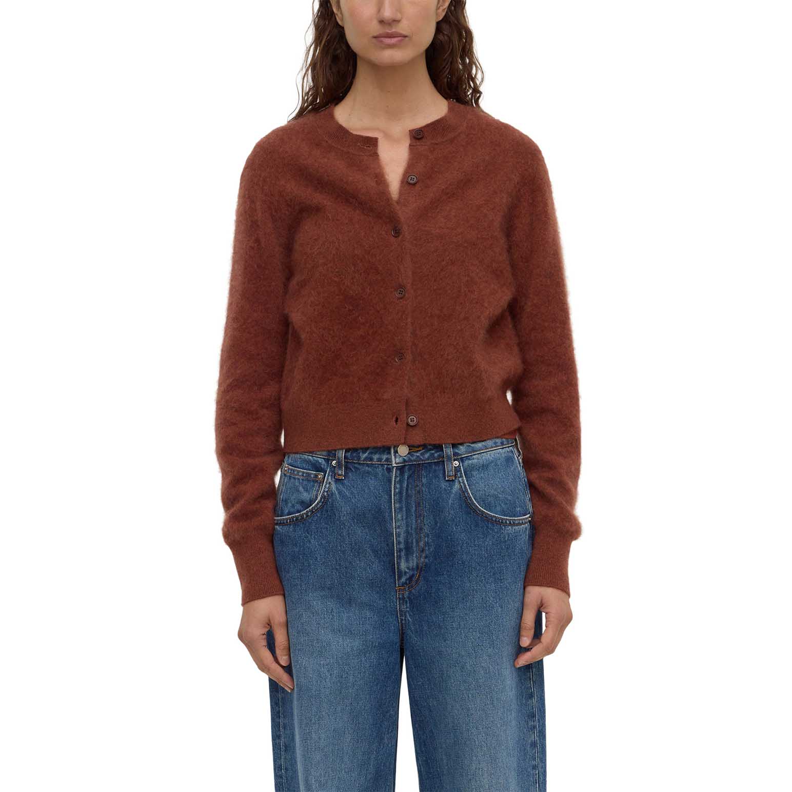 Assembly Label Carina Merino Wool Long Sleeve Cardigan Burnt Amber